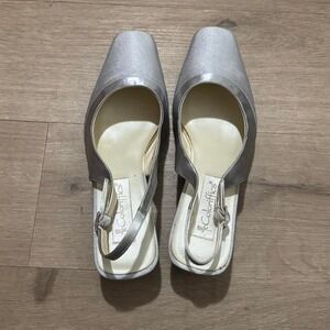 Colorifics Vintage 90s Y2K Silver Satin Slingback Kitty Heels